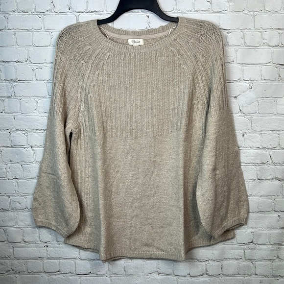 Style & Co. Natural Heather Ribbed Bishop Sleeve Sweater Size Large - Picture 2 of 5